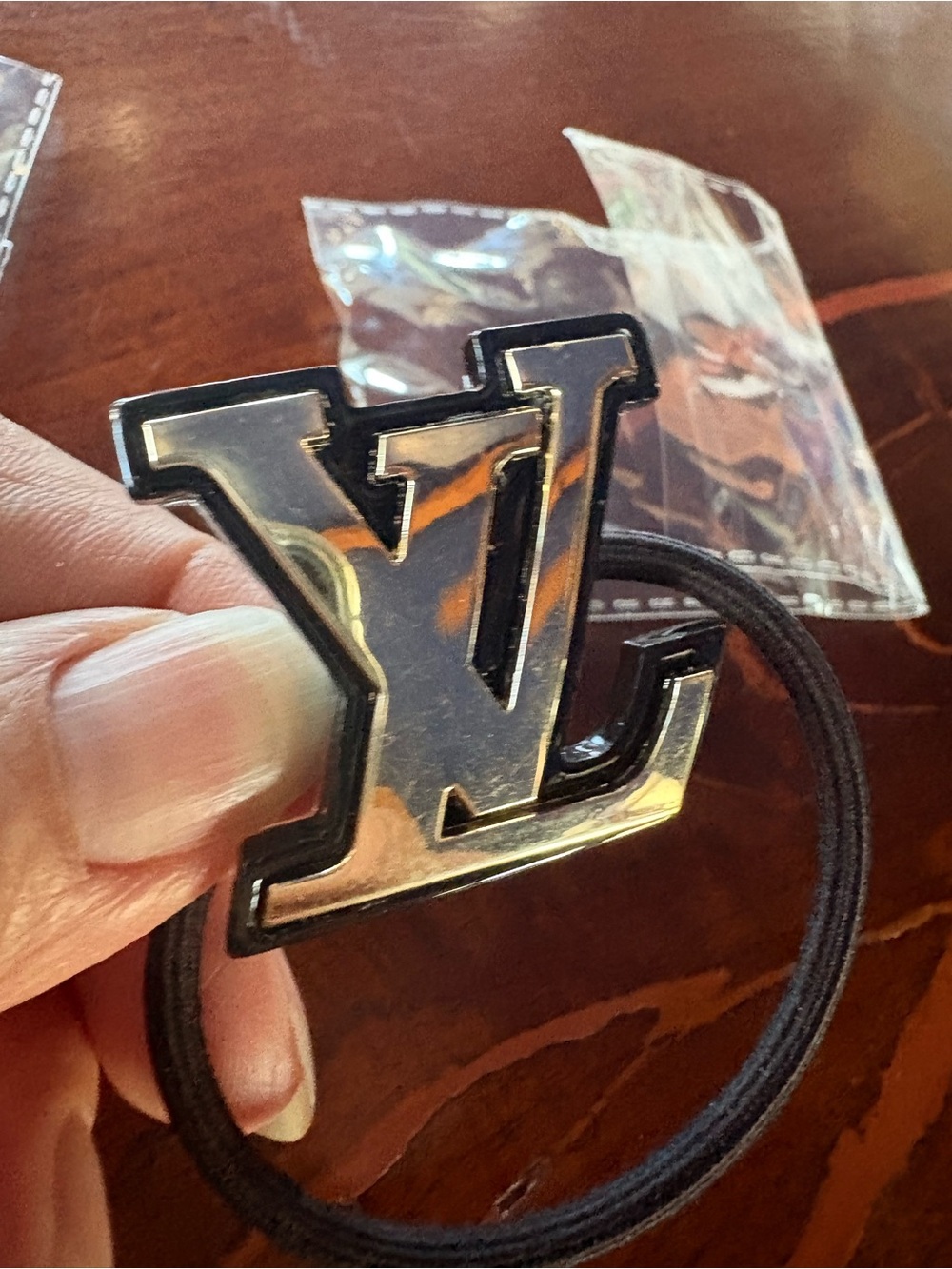 LV Logo Hair Tie Pair in Gold and Iridescent Green - Picture 7 of 7